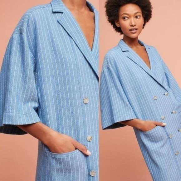 Anthropologie Striped Blazer Dress Denim Coat Jacket - Picture 6 of 8